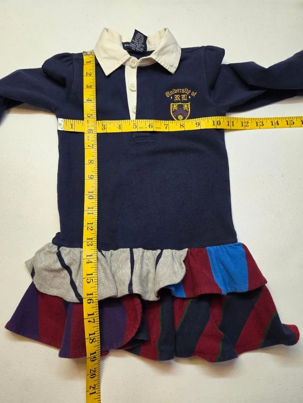 Ralph Lauren Vintage Navy Long-Sleeve Polo Dress with Crest Ruffle Hem